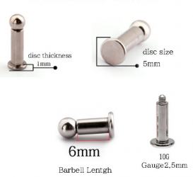 10G x 6mm External Threads Labret Stainless Steel
