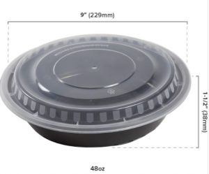 9" round food container black with lid 1400ml